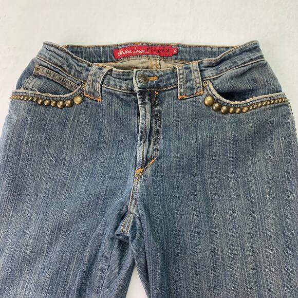 Barbara Lesser Fibers Bootcut Womens Sz 8 Gold Studded Light Wash Denim Jeans - Picture 7 of 10